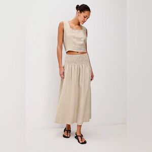 NWT, Rails beige Linen Alessa Heathered Flax Maxi Skirt, size Large,